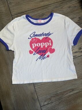 Poppi x Target "Somebody at Poppi Loves Me" Cropped Ribbed Tee - White/Blue XL